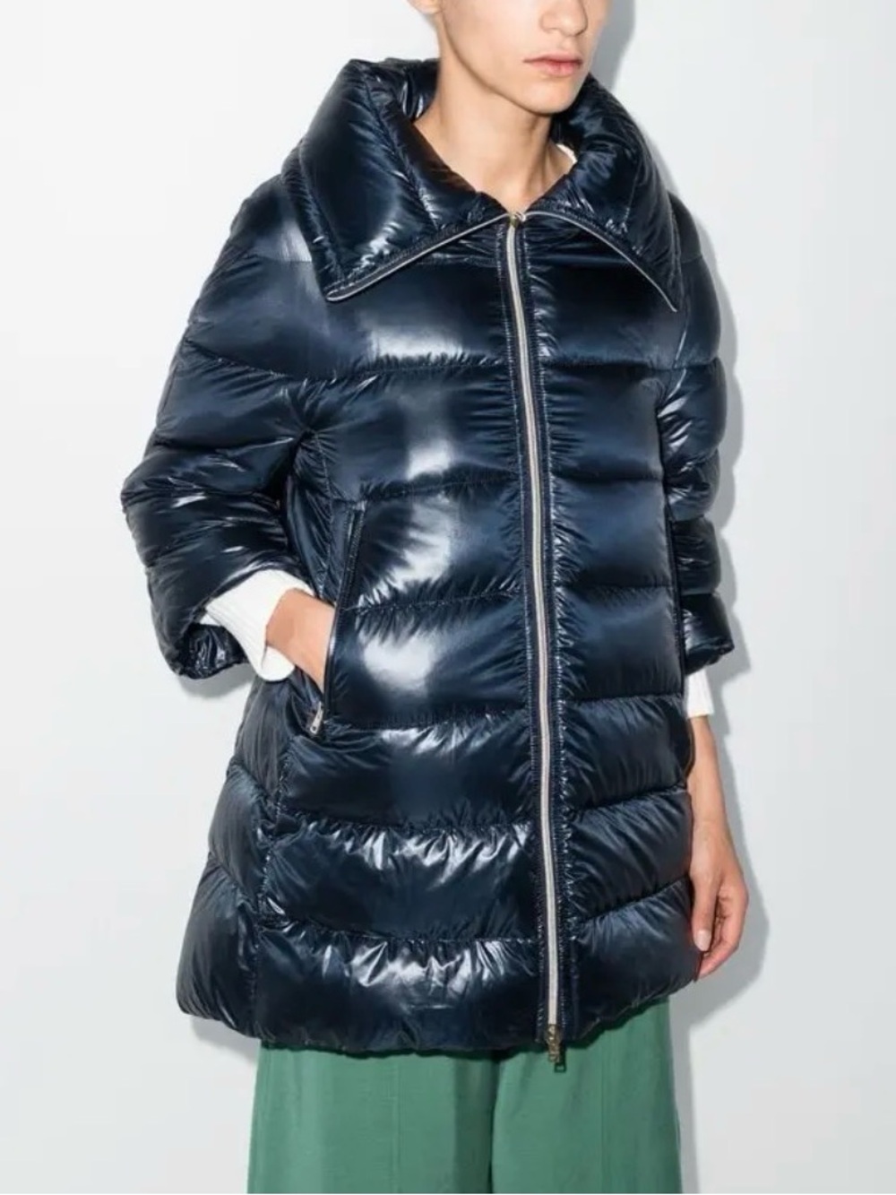 Herno Women Cleofe Midi Down Jacket - IT 38/US 2 in navy blue
